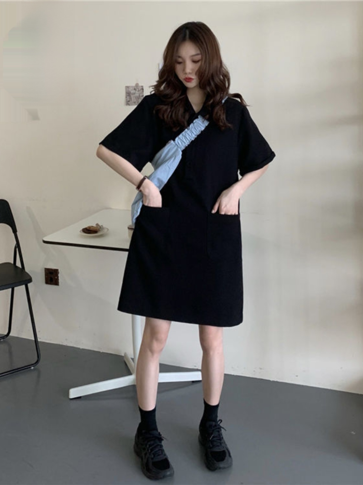 Korean Style A Line Shirt Dress - เดรสทรงเอไลน์ไซส์ใหญ่ คอปก แขนสั้น เดรสเชิ้ตสำหรับฤดูร้อน เอวหลวม สไตล์เกาหลี