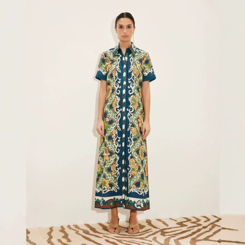 Casual Loose Linen Shirt Dress - ชุดเดรสเชิ้ตยาวลายดอกไม้ผ้าลินินสำหรับผู้หญิง รุ่นใหม่ล่าสุด ฤดูใบไม้ร่วง 2026 แขนสั้น แฟชั่นลำลอง
