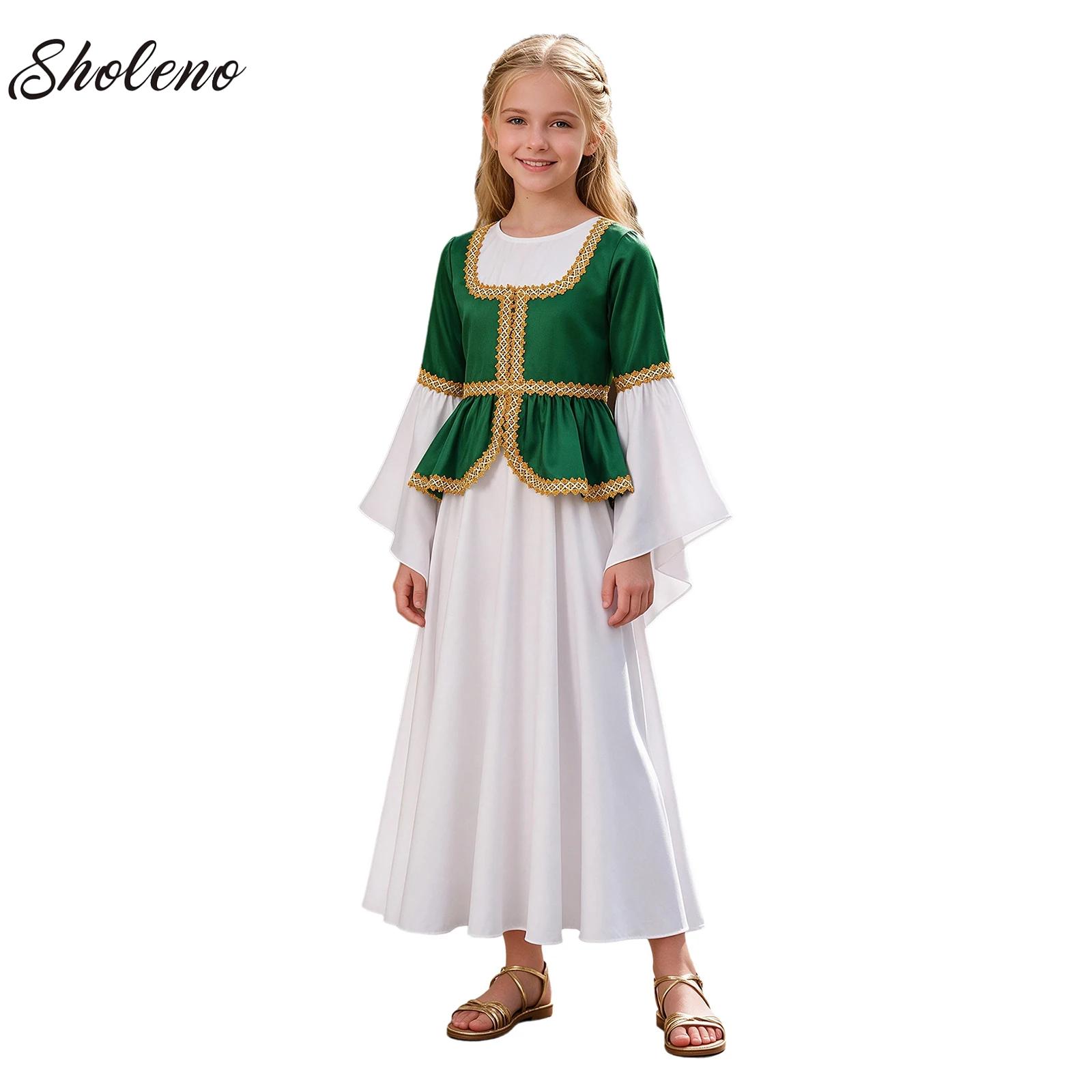 Dresses - ชุดเดรสเจ้าหญิงยุคกลางสำหรับเด็กผู้หญิง แขนยาว ทรงเปปลัม สไตล์เรอเนซองส์ย้อนยุค ชุดยาวสไตล์โรมันโบราณ สำหรับงานฮาโลวีน
