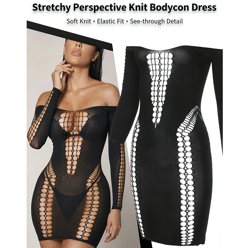 Sexy Mesh Sheer Bodycon Dress - ชุดคลุมชายหาดแขนยาวผ้าตาข่ายบางเบาสำหรับผู้หญิง, ชุดเดรสตาข่ายซีทรูเซ็กซี่, ชุดรัดรูปสีพื้นสำหรับงานปาร์ตี้ชายหาดฤดูร้อน