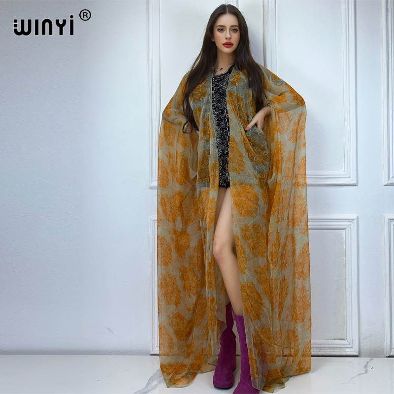 Boho Summer Beach Maxi Dress - WINYI Maxiกิโมโนฤดูร้อนมุมมองเซ็กซี่Cardigan Bohoพิมพ์ชุดชายหาดKaftanบิกินี่Cover Up Holiday Beachชุดสําหรับสตรี