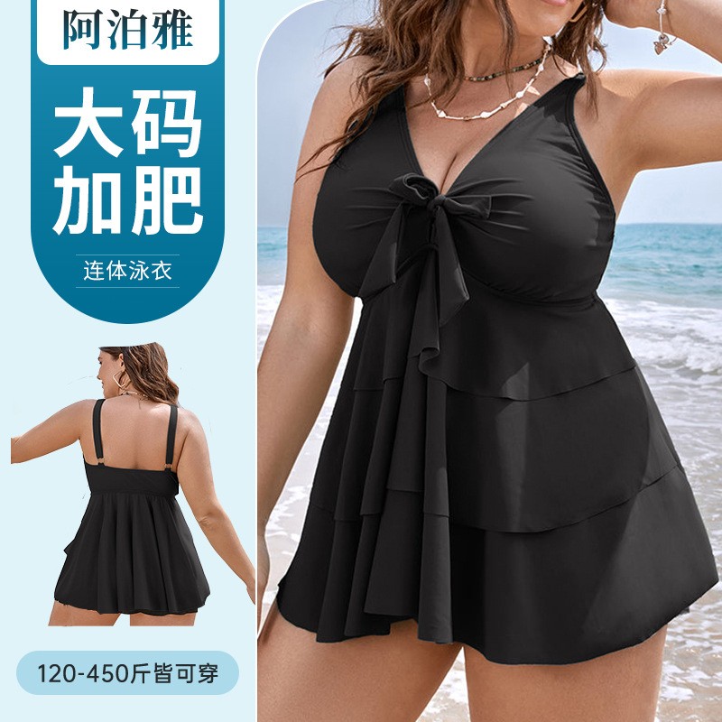 Skirts - ชุดว่ายน้ำผู้หญิงแบบ Tankini แขนกุด ไซส์ใหญ่ เอวสูง กระโปรงระบาย