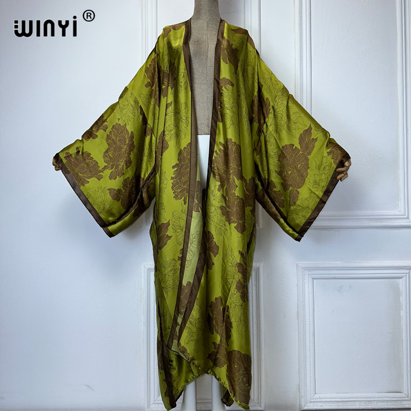 Boho Summer Beach Maxi Dress - WINYI แอฟริกา boho พิมพ์ชุดกิโมโนชุดยาวผู้หญิงเสื้อสเวตเตอร์ถักชุดชายหาด kaftan beach