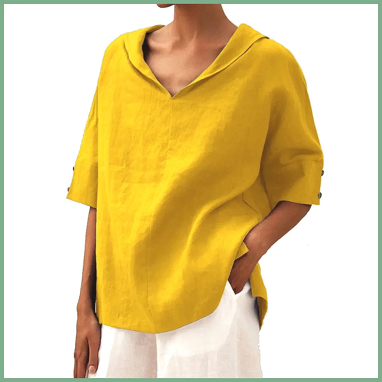 Blouses - เสื้อเชิ้ตผ้าฝ้ายลินินคอวีทรงหลวมสำหรับผู้หญิง 2026 เสื้อเบลาส์ฤดูร้อนสไตล์ลำลองหรูหราสำหรับใส่ทำงาน (ตัวอักษร: 68)