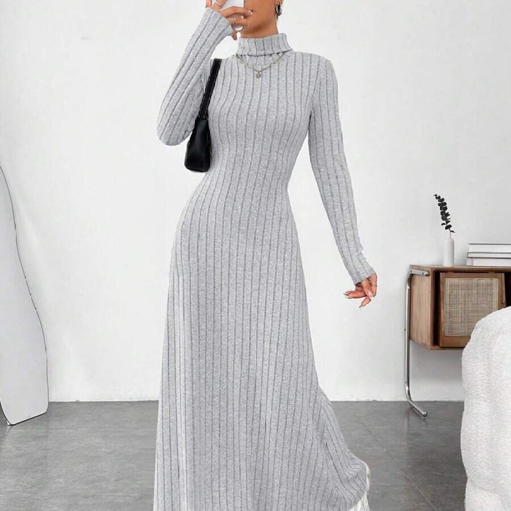 เดรสทรงเข้ารูปแขนยาวคอสูงสไตล์ - Bodycon Long Sleeve Ribbed Dress บทวิจารณ์และราคา