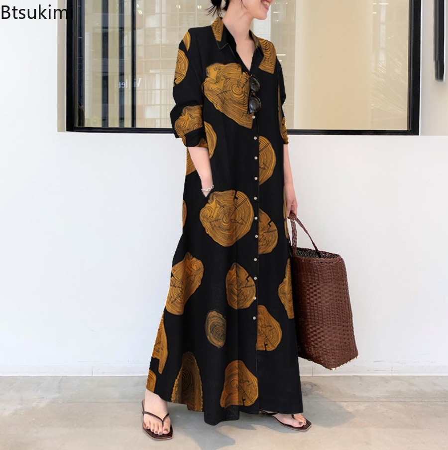 เดรสเชิ้ตผู้หญิงปี 2026 ทรงหลว - Casual Loose Linen Shirt Dress บทวิจารณ์และราคา
