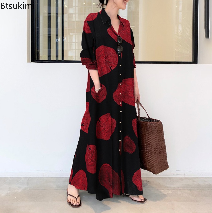 เดรสเชิ้ตผู้หญิงปี 2026 ทรงหลว - Casual Loose Linen Shirt Dress บทวิจารณ์และราคา