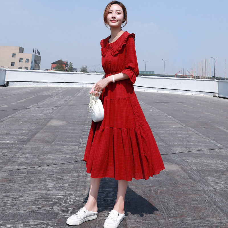 แฟชั่น Midi Elegant 2021พัฟแขน - French Vintage Floral Midi Dress บทวิจารณ์และราคา