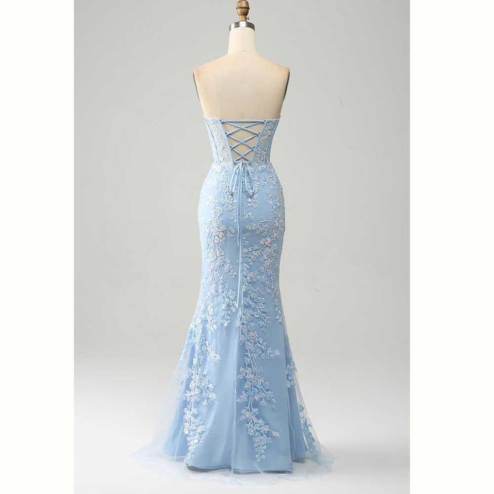 Elegant Light Blue ซาตินผู้หญิ - Elegant Satin Evening Gown Split บทวิจารณ์และราคา