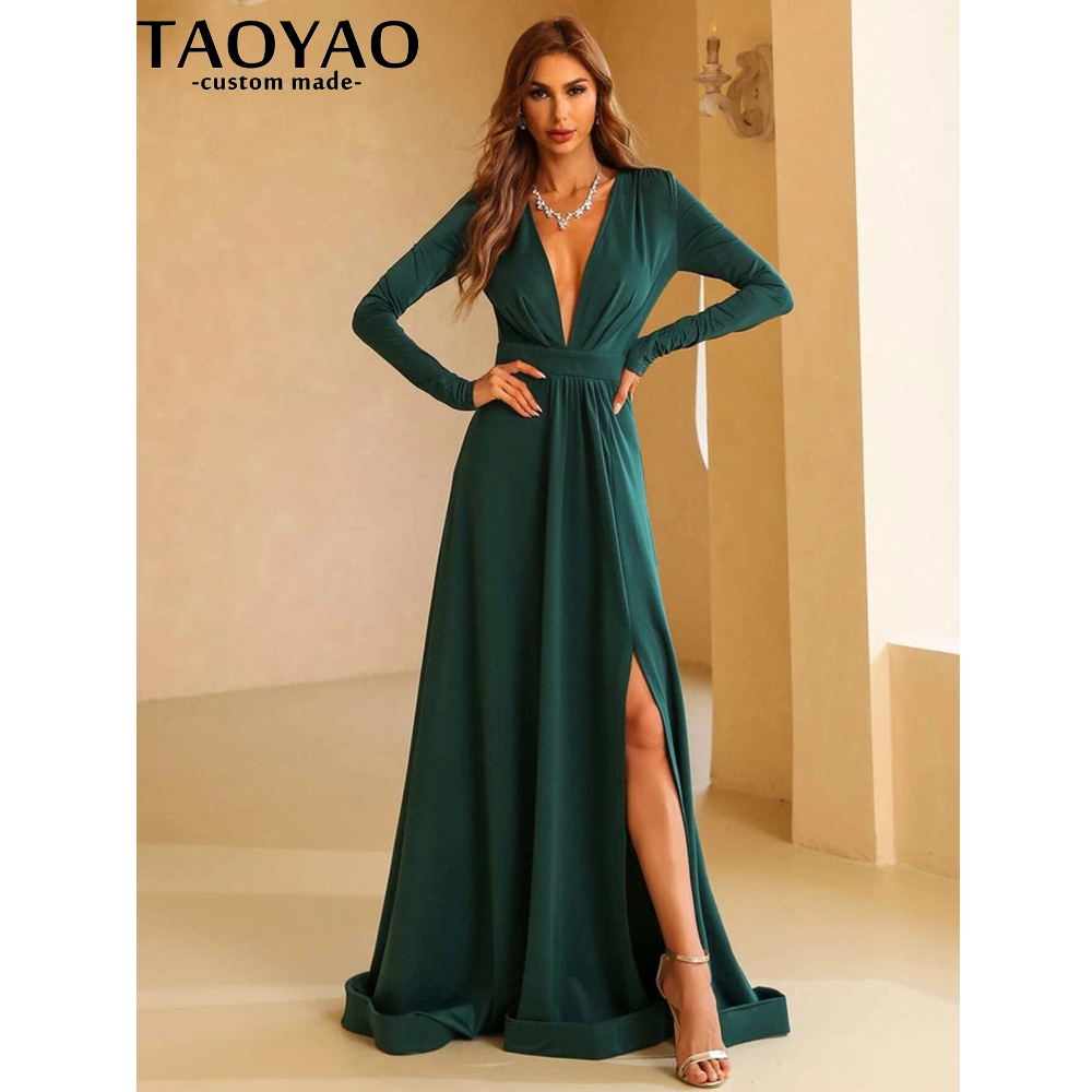 TaoYao ผู้หญิงชุดราตรีที่กําหน - Elegant Satin Evening Gown Split บทวิจารณ์และราคา