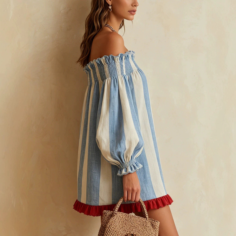 เดรสผู้หญิงเปิดไหล่ปี 2026 สีฟ - Off Shoulder Puff Sleeve Sundress บทวิจารณ์และราคา