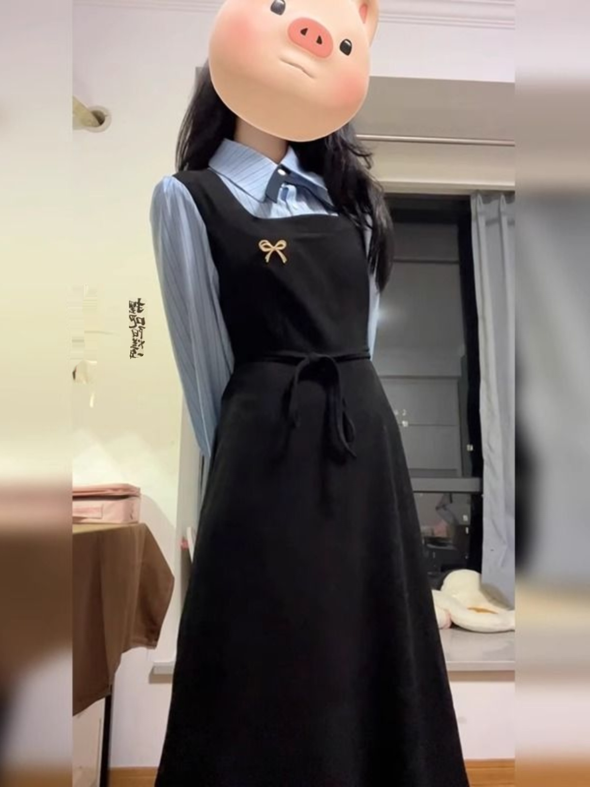 เดรสเชิ้ตสไตล์คอลเลจสีดำสุดหรู - Korean Style A Line Shirt Dress บทวิจารณ์และราคา