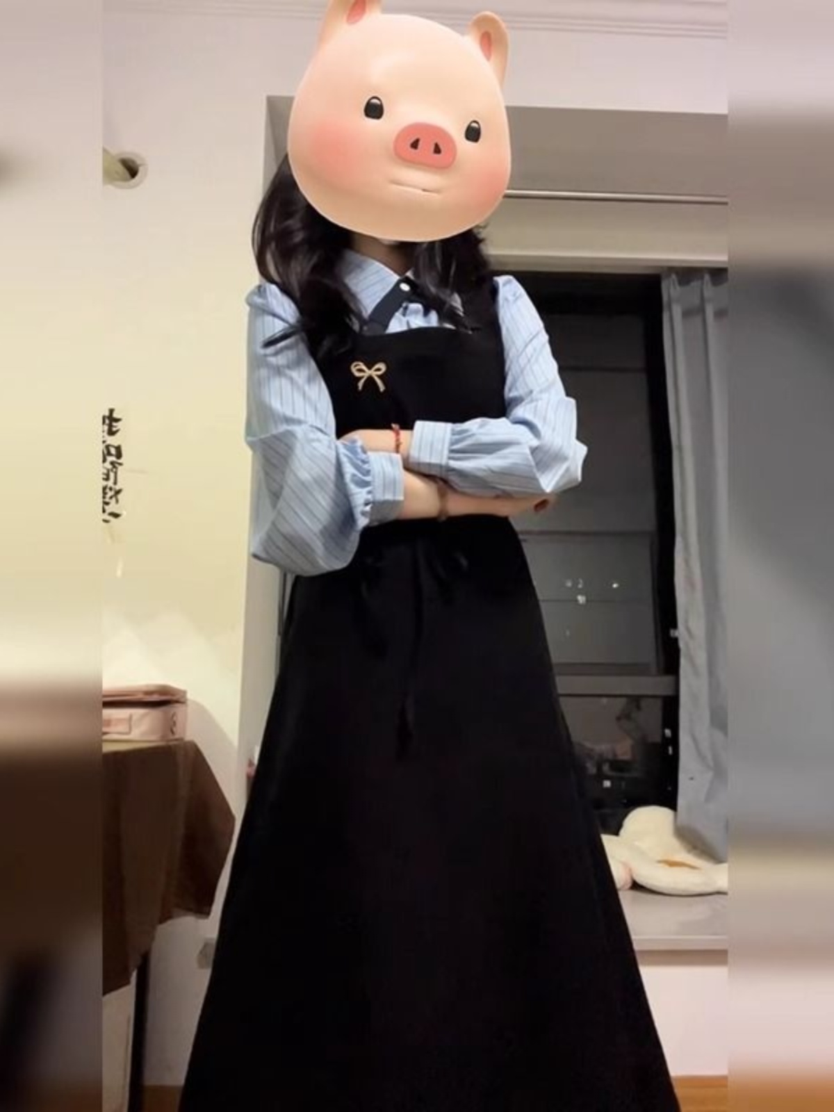 เดรสเชิ้ตสไตล์คอลเลจสีดำสุดหรู - Korean Style A Line Shirt Dress บทวิจารณ์และราคา