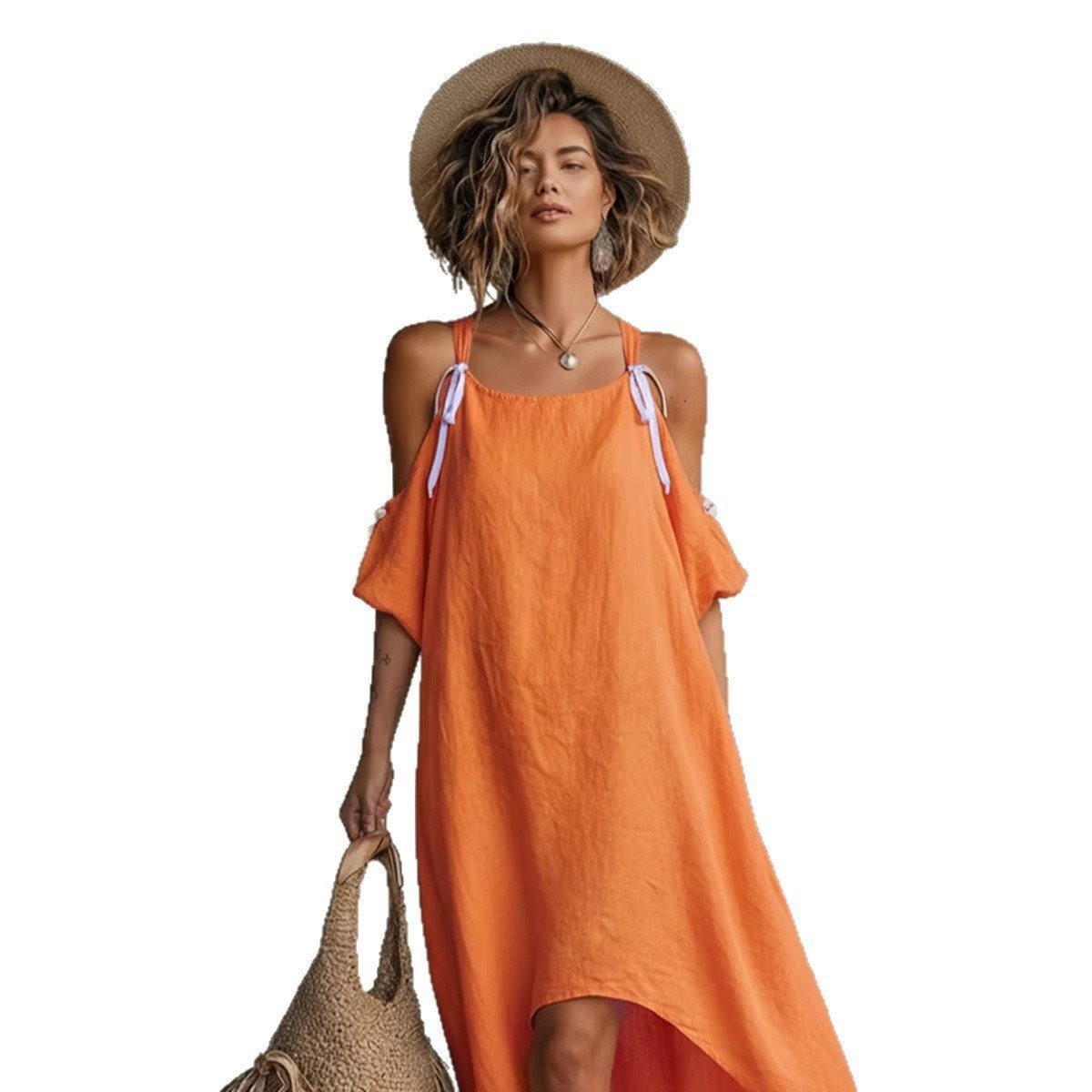 ชุดเดรสผู้หญิงฤดูร้อน แขนพอง ค - Off Shoulder Puff Sleeve Sundress บทวิจารณ์และราคา