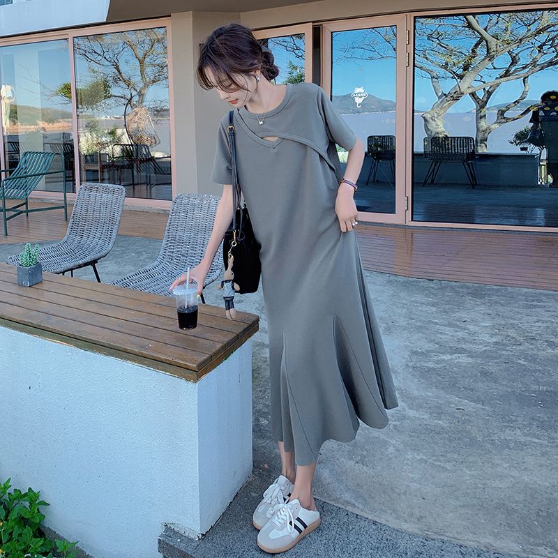 เดรสเสื้อยืดทรงหลวมแบบเรียบง่า - Korean Style A Line Shirt Dress บทวิจารณ์และราคา