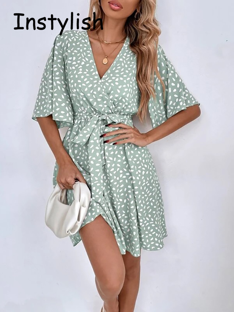 ชุดมินิเดรสลายจุดลำลองพร้อมเข็ - French Vintage Floral Midi Dress บทวิจารณ์และราคา