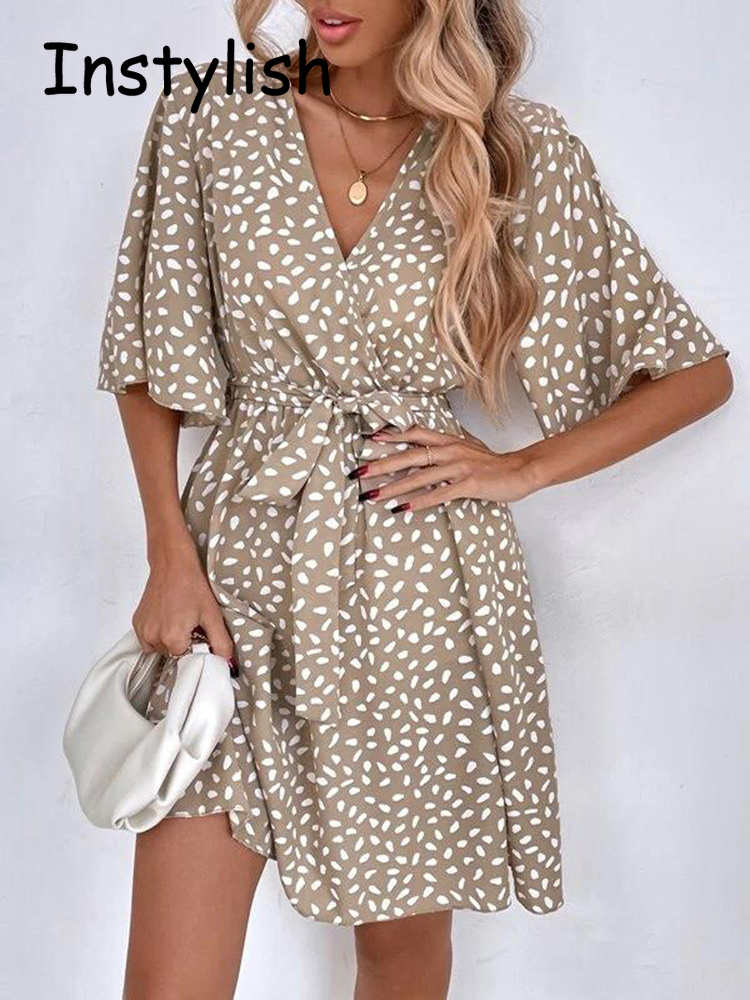 ชุดมินิเดรสลายจุดลำลองพร้อมเข็ - French Vintage Floral Midi Dress บทวิจารณ์และราคา