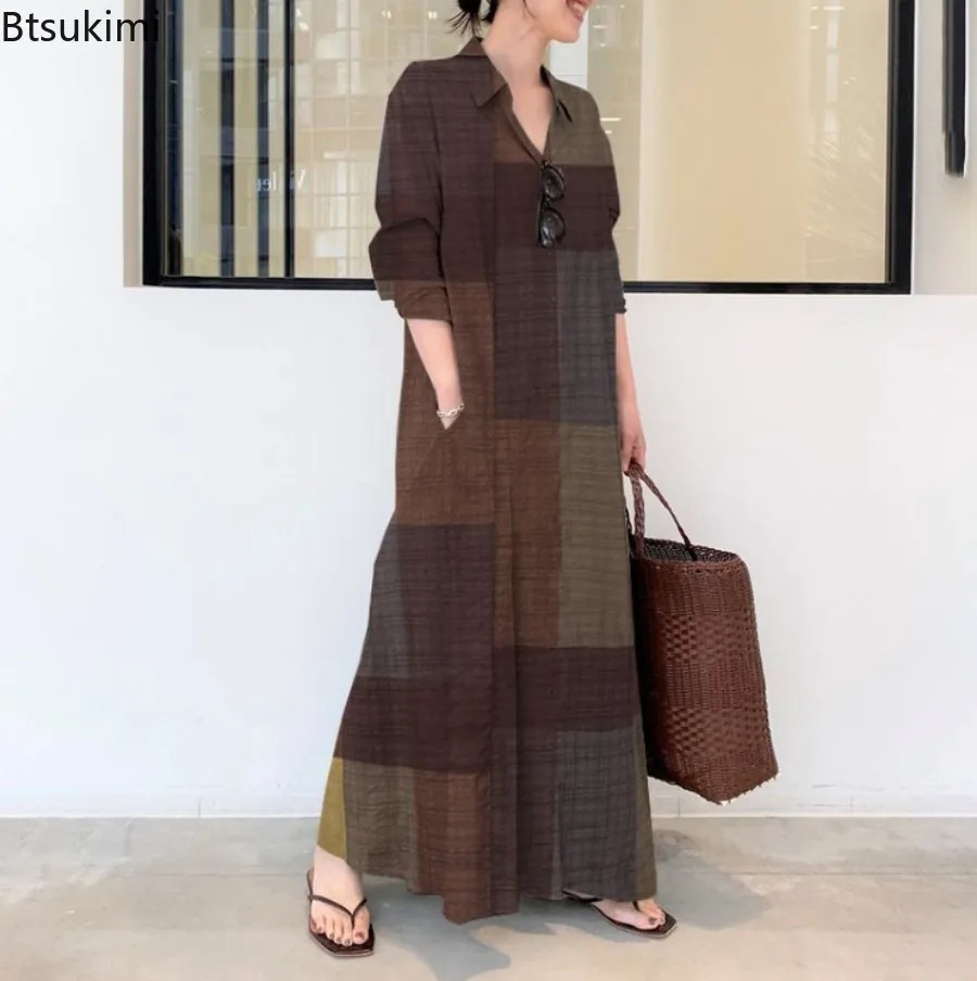 เดรสเชิ้ตแฟชั่นใหม่สำหรับผู้หญ - Casual Loose Linen Shirt Dress บทวิจารณ์และราคา