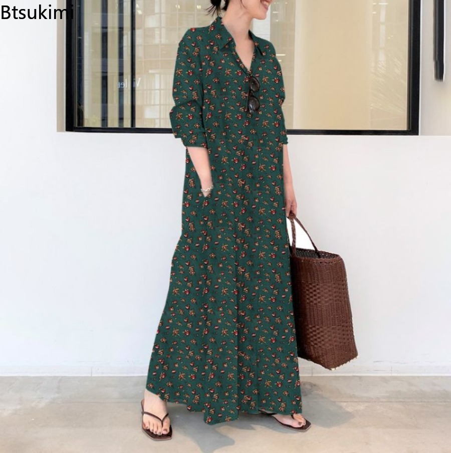 เดรสเชิ้ตพิมพ์ลายยาวสำหรับผู้ห - Casual Loose Linen Shirt Dress บทวิจารณ์และราคา