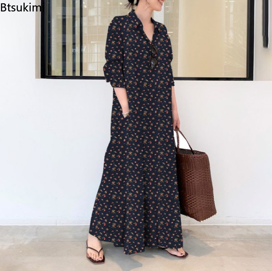 เดรสเชิ้ตพิมพ์ลายยาวสำหรับผู้ห - Casual Loose Linen Shirt Dress บทวิจารณ์และราคา