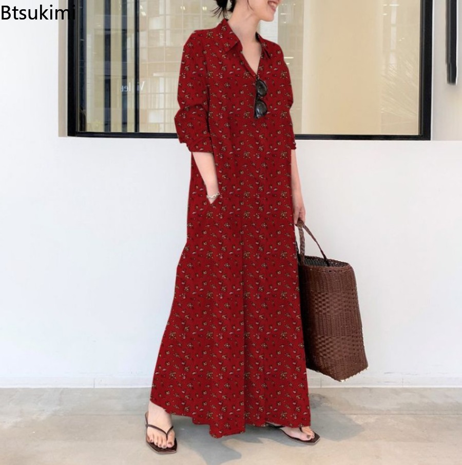 เดรสเชิ้ตพิมพ์ลายยาวสำหรับผู้ห - Casual Loose Linen Shirt Dress บทวิจารณ์และราคา