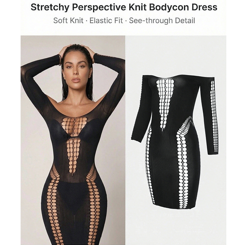 ชุดคลุมชายหาดแขนยาวผ้าตาข่ายบา - Sexy Mesh Sheer Bodycon Dress บทวิจารณ์และราคา