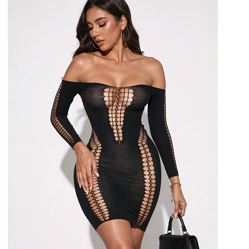 ชุดคลุมชายหาดแขนยาวผ้าตาข่ายบา - Sexy Mesh Sheer Bodycon Dress บทวิจารณ์และราคา