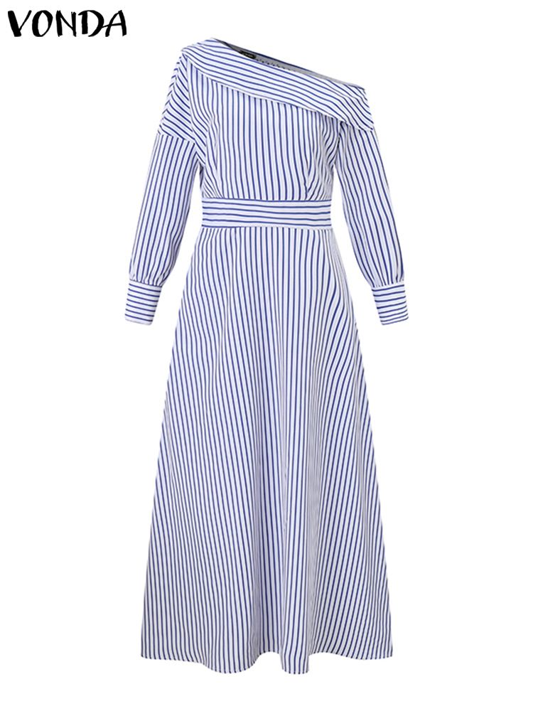 VONDA 2024 ผู้หญิงElegantลายMa - Off Shoulder Puff Sleeve Sundress บทวิจารณ์และราคา