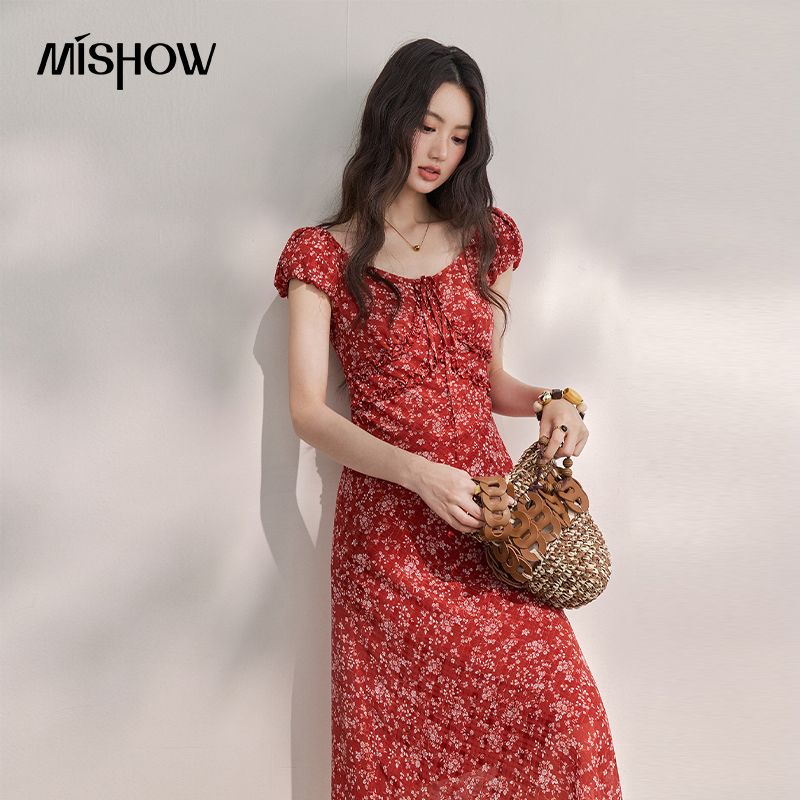 MISHOW ชุดเดรสยาวปานกลางผ้าชีฟ - French Vintage Floral Midi Dress บทวิจารณ์และราคา