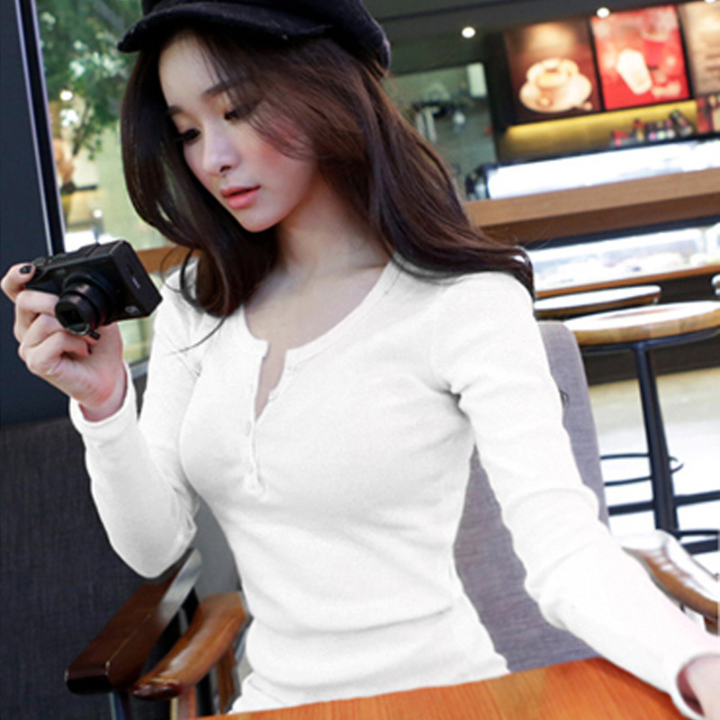 เสื้อยืดแขนยาวผู้หญิงสีพื้นแบบ - Blouses บทวิจารณ์และราคา