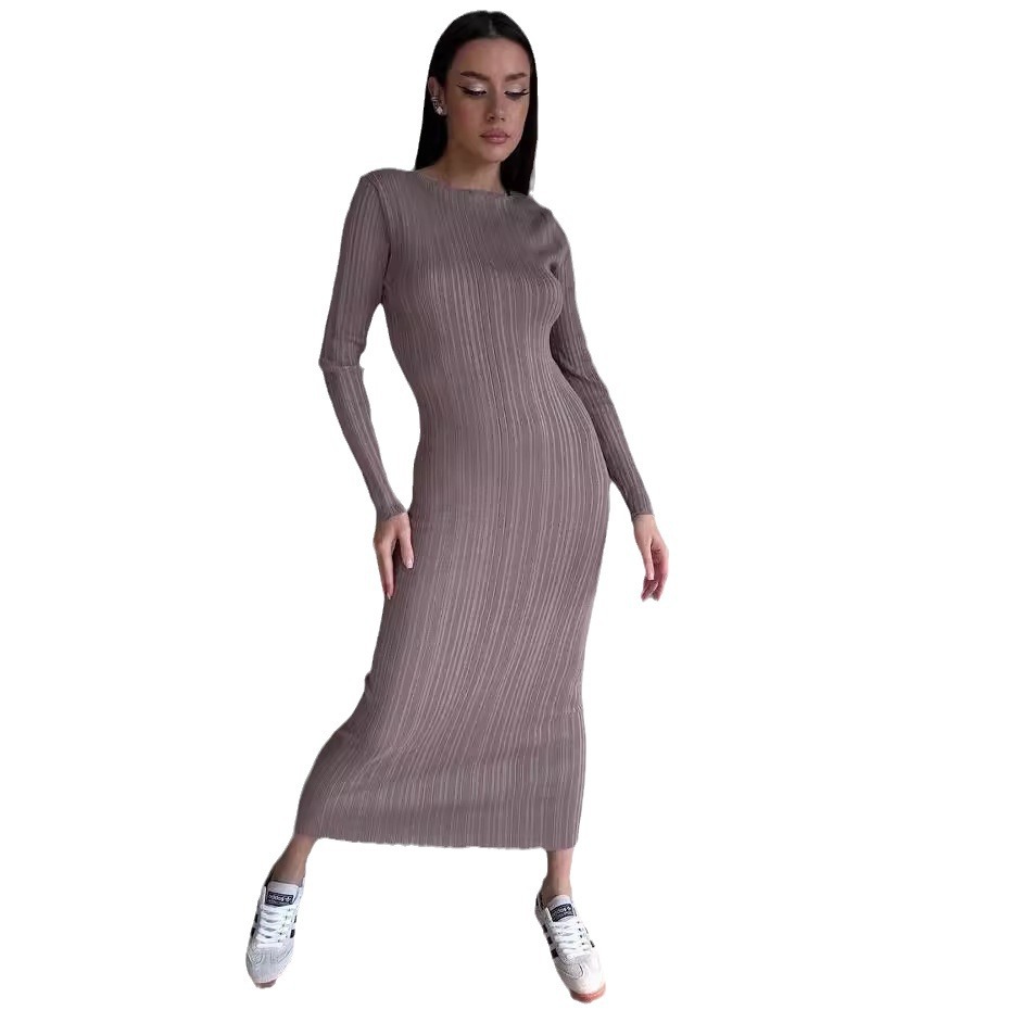 เดรสยาวทรงเข้ารูป แขนยาว คอวี  - Bodycon Long Sleeve Ribbed Dress บทวิจารณ์และราคา