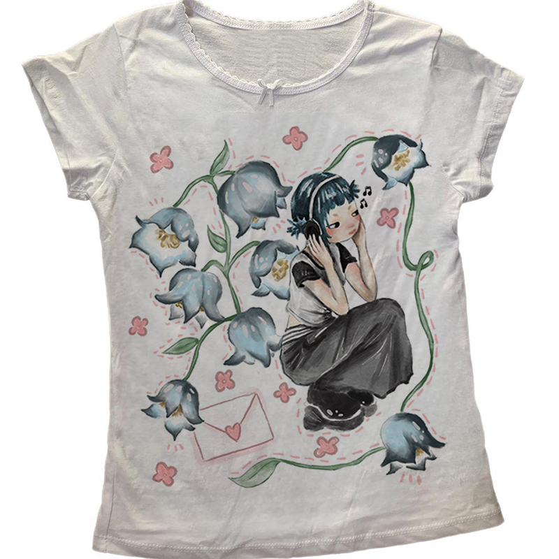 Y2K เกาหลีเสื้อผ้ายอดนิยม Emo  - Y2K Graphic Baby Tee Crop บทวิจารณ์และราคา
