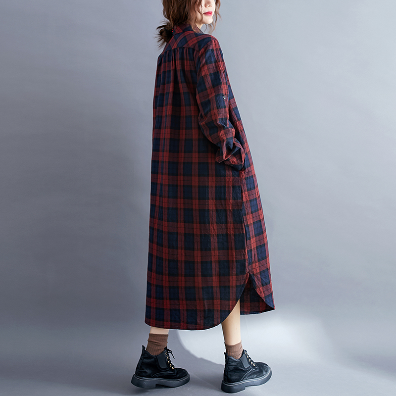 เดรสเชิ้ตแขนยาวลายสก็อตสไตล์ลำ - Korean Style A Line Shirt Dress บทวิจารณ์และราคา