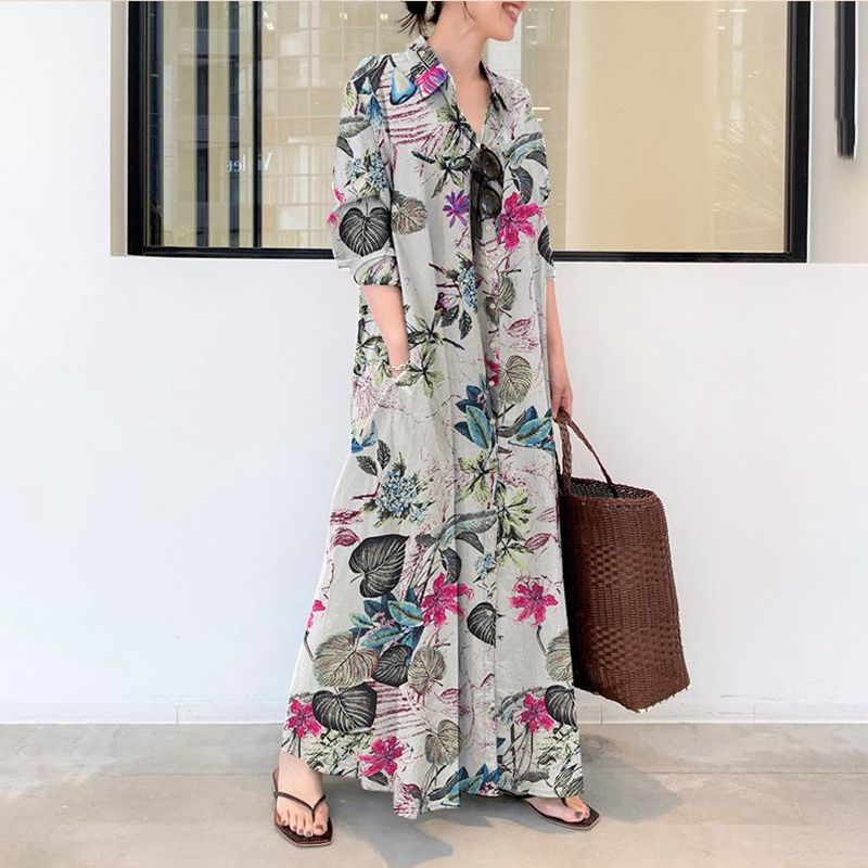 ฤดูใบไม้ร่วงใหม่ plus ขนาดลําล - Casual Loose Linen Shirt Dress บทวิจารณ์และราคา