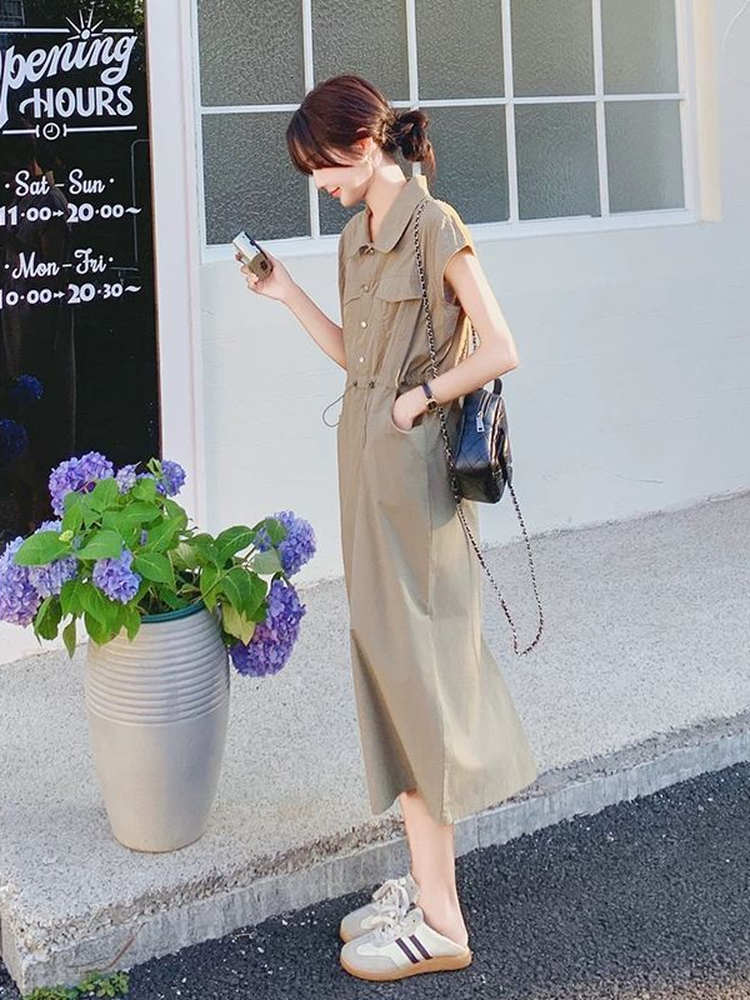 เดรสเชิ้ตทรงเอไลน์เอวสูงสไตล์เ - Korean Style A Line Shirt Dress บทวิจารณ์และราคา