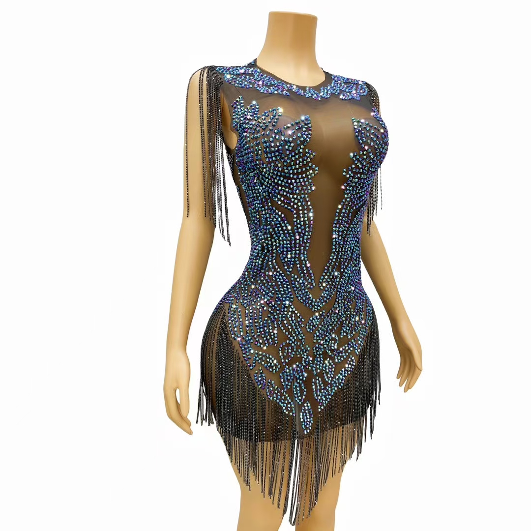 ชุดราตรีหรูหราสำหรับสตรี ชุดมิ - Sparkly Rhinestone Club Party Dress บทวิจารณ์และราคา