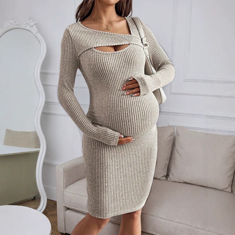 ชุดคลุมท้อง เดรสแขนยาวผ้าริบสำ - Bodycon Long Sleeve Ribbed Dress บทวิจารณ์และราคา