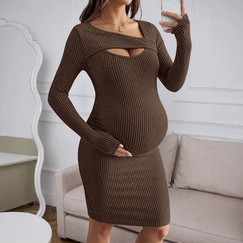 ชุดคลุมท้อง เดรสแขนยาวผ้าริบสำ - Bodycon Long Sleeve Ribbed Dress บทวิจารณ์และราคา