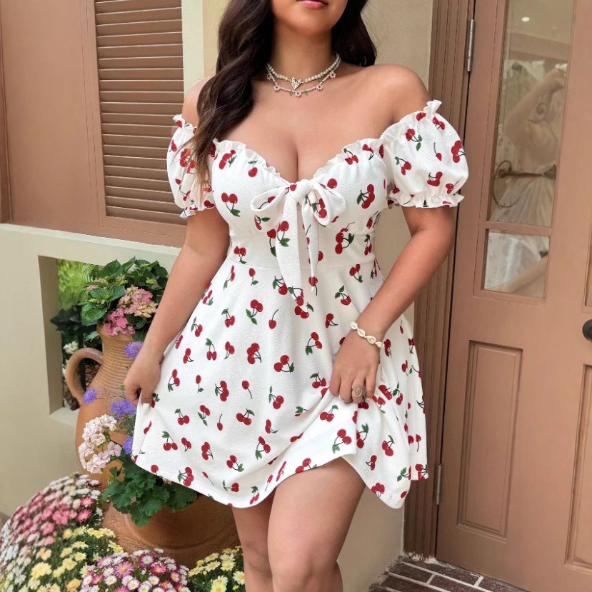 ชุดเดรสผู้หญิงฤดูร้อน ชุดเดรสพ - Off Shoulder Puff Sleeve Sundress บทวิจารณ์และราคา