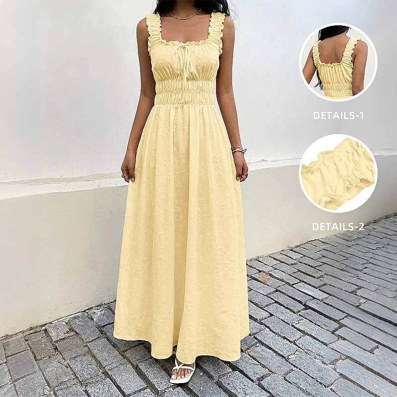เดรสแขนกุดคอเหลี่ยมสไตล์วินเทจ - Boho Summer Beach Maxi Dress บทวิจารณ์และราคา