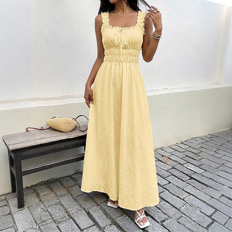 เดรสแขนกุดคอเหลี่ยมสไตล์วินเทจ - Boho Summer Beach Maxi Dress บทวิจารณ์และราคา