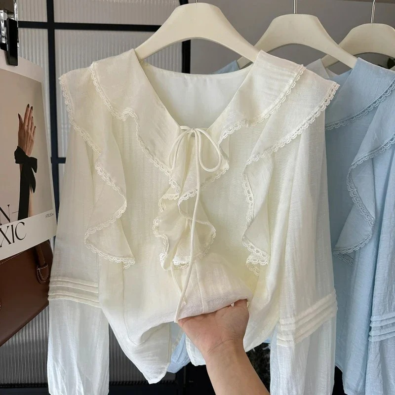 เสื้อเบลาส์แขนยาวคอวีสไตล์ฝรั่ - Blouses บทวิจารณ์และราคา