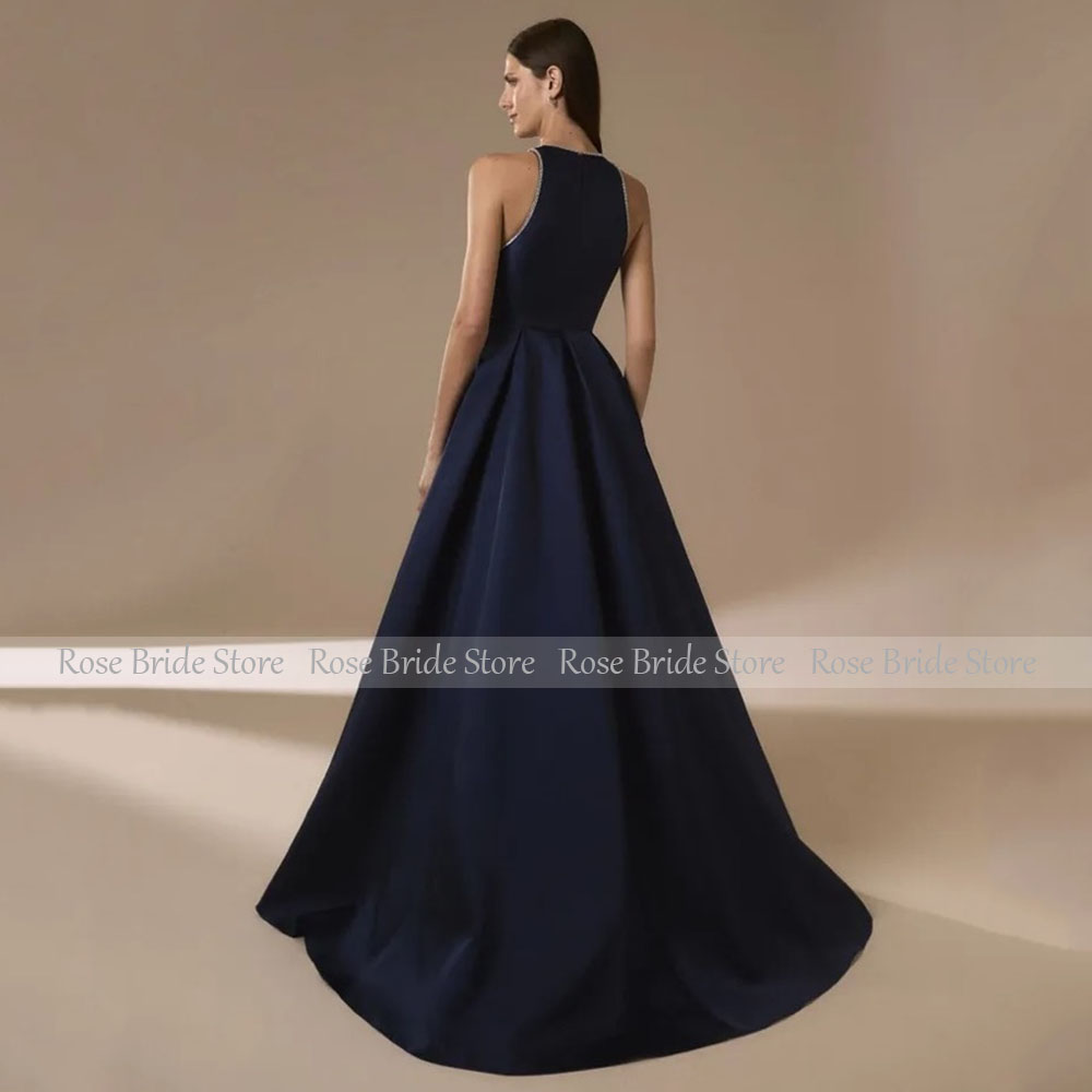 น้ําเงินซาตินชุดราตรีสําหรับผู - Elegant Satin Evening Gown Split บทวิจารณ์และราคา