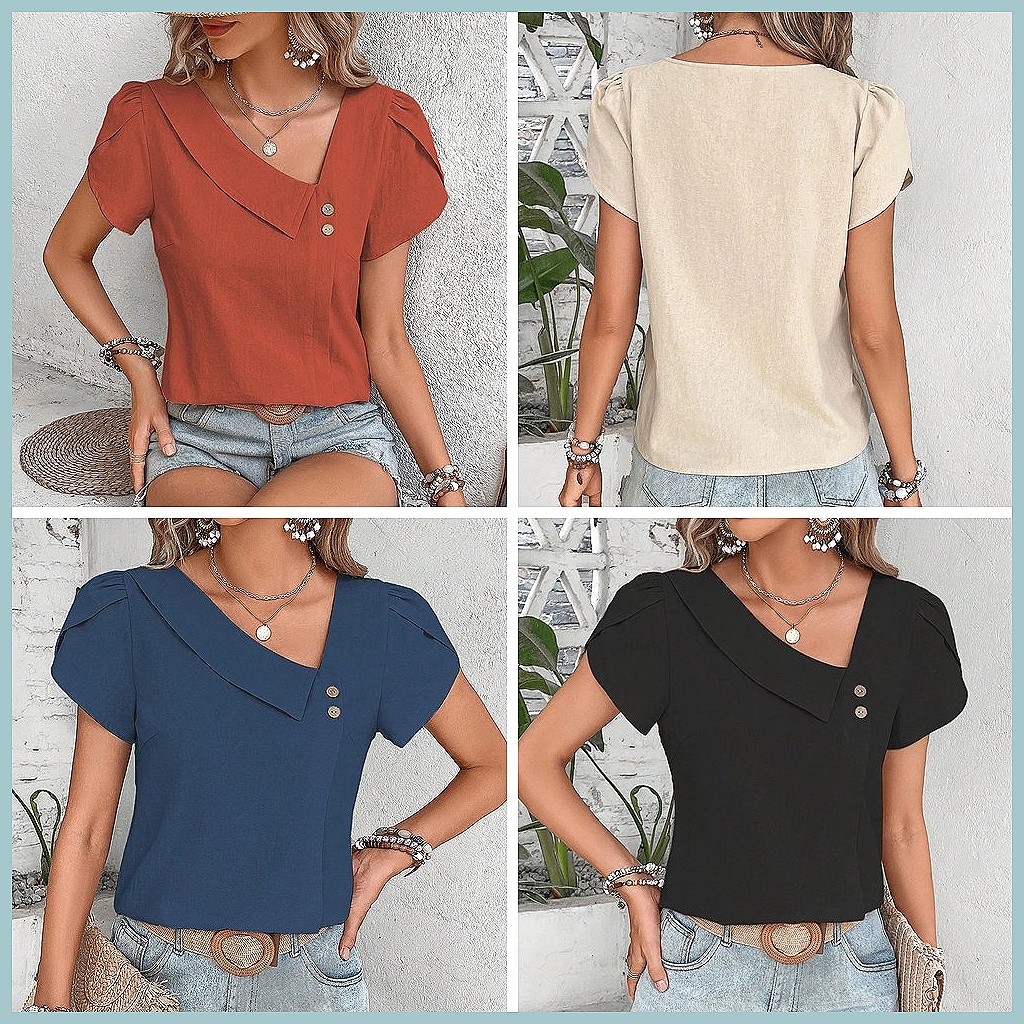 เสื้อเบลาส์สีพื้นสไตล์วินเทจสำ - Blouses บทวิจารณ์และราคา