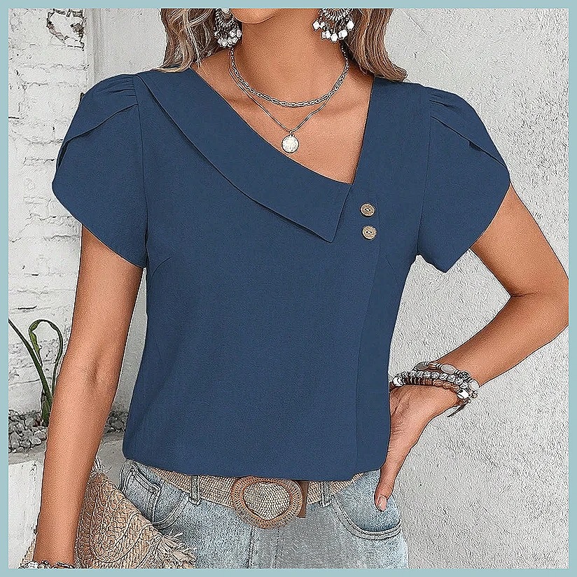 เสื้อเบลาส์สีพื้นสไตล์วินเทจสำ - Blouses บทวิจารณ์และราคา