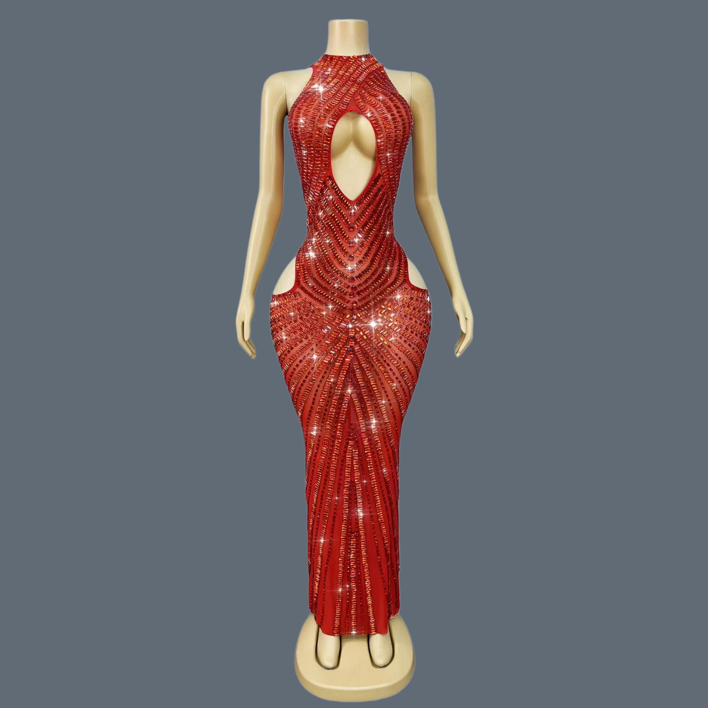 ชุดเดรสทรงเมอร์เมดสีแดงหรูหราป - Sparkly Rhinestone Club Party Dress บทวิจารณ์และราคา
