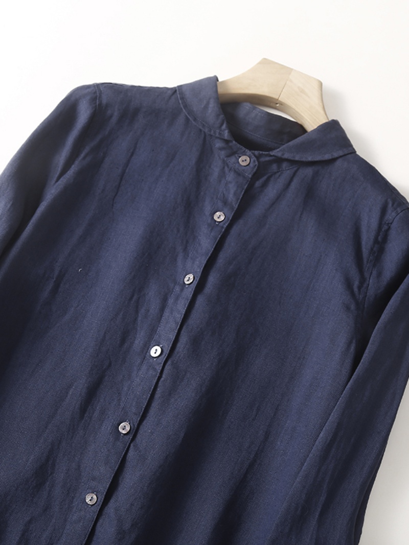 เดรสเชิ้ตผ้าลินินผสมฝ้าย แขนยา - Casual Loose Linen Shirt Dress บทวิจารณ์และราคา