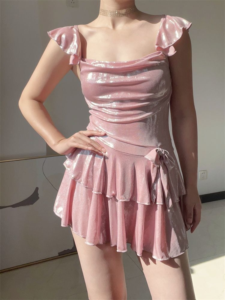 ชุดว่ายน้ำสีชมพูเงาสวยหรูสำหรั - Swimwear บทวิจารณ์และราคา